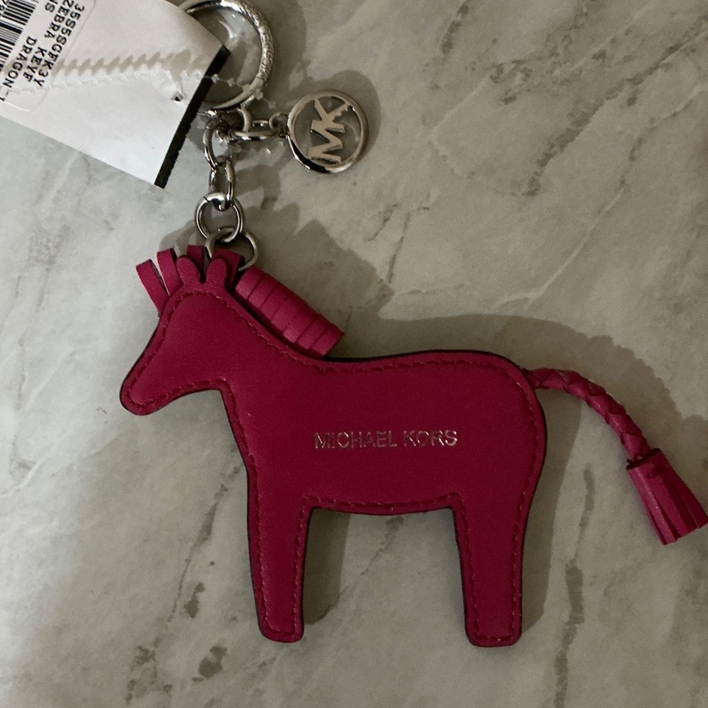 Michael Kors Pink & White Stripe Zebra Keychain/Bag Charm - Picture 2 of 3